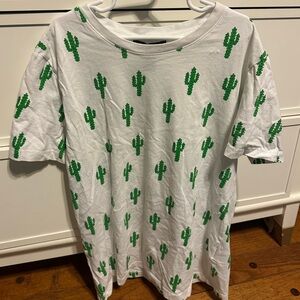 H&M White Tee with Green Cactus Print